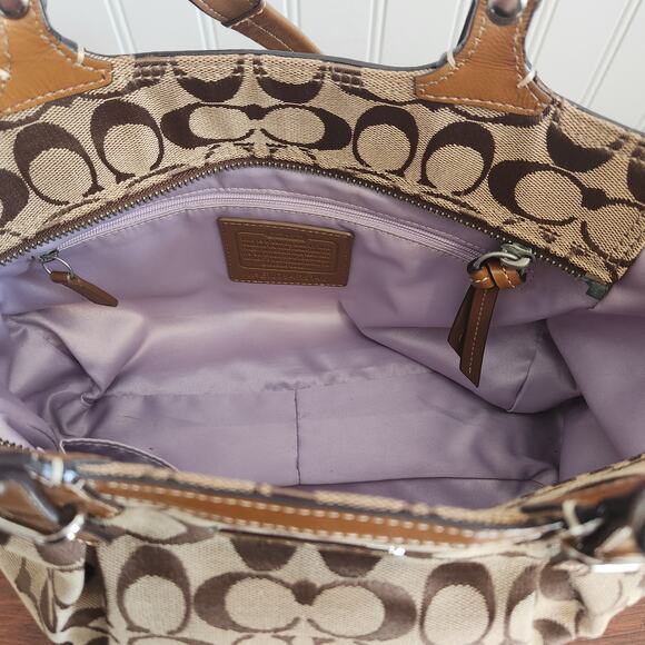 Coach F15146 Canvas/Leather Caramel/Lavender Hand/Shoulder‎ Bag Purse Pre-owned - Picture 9 of 12
